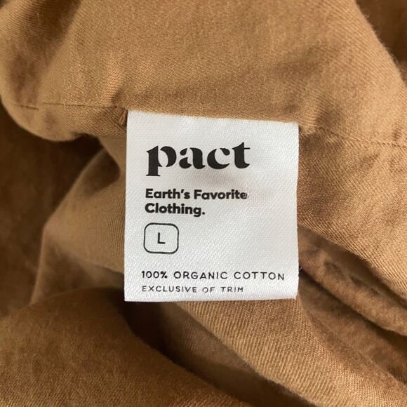 Pact Sunset Sleeveless Shirt Dress Size L Brown Sugar Organic Cotton Waist Tie - Picture 7 of 7